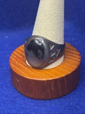 Black Agate Gemstone Signet Ring